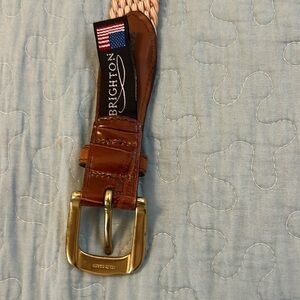 Brighton belt size 40 braided elastic leather brass buckle